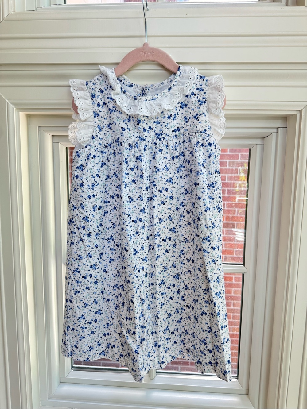 White & Blue Floral Lace-Trim Kids